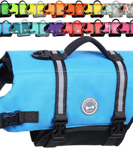 Rip Stop Dog Life Vest, Swimming Vest with Handle, Buoyancy for Doggy Puppy, Dog Life Jacket for Swimming & Boating, M, Blue