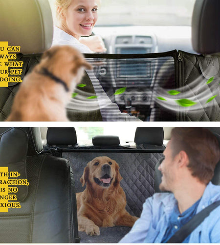 Dog Car Seat Cover for Back Seat, 100% Waterproof Back Seat Pet Cover for Dogs with Mesh Window, Scratch Prevent Antinslip Dog Hammock for Car