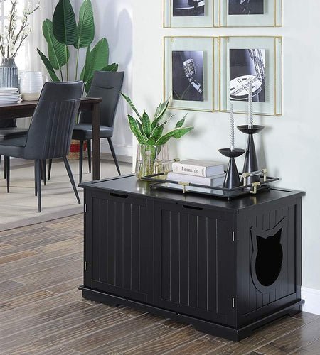 X-Large Designer Cat Washroom Storage Bench Cat Litter Box Enclosure Furniture Box House with Table, Big Enough for Automatic Litter Box or Two Litter Boxes.