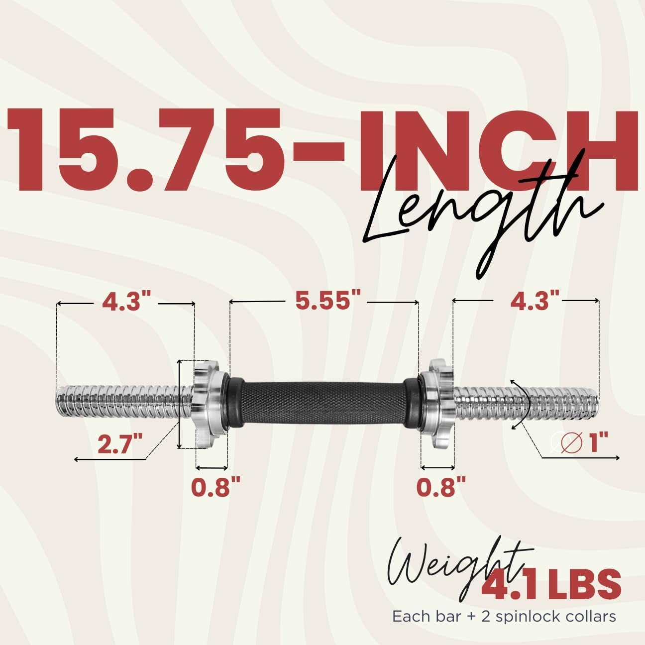 Threaded Dumbbell Handles/Adjustable Dumbbell Bar Handles - Fit 1 Inch Standard Weight Plate - Weightlifting Accessories - Sold in Pair