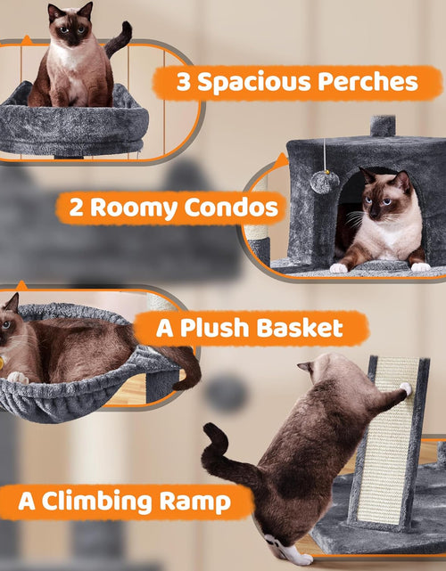 Load image into Gallery viewer, 68.5In Multi-Level Large Cat Condo with Sisal-Covered Platforms Scratching Board &amp; Scratching Posts, Cozy Perches, Stable Cat Tower/Tree Pet Play House, Dark Gray

