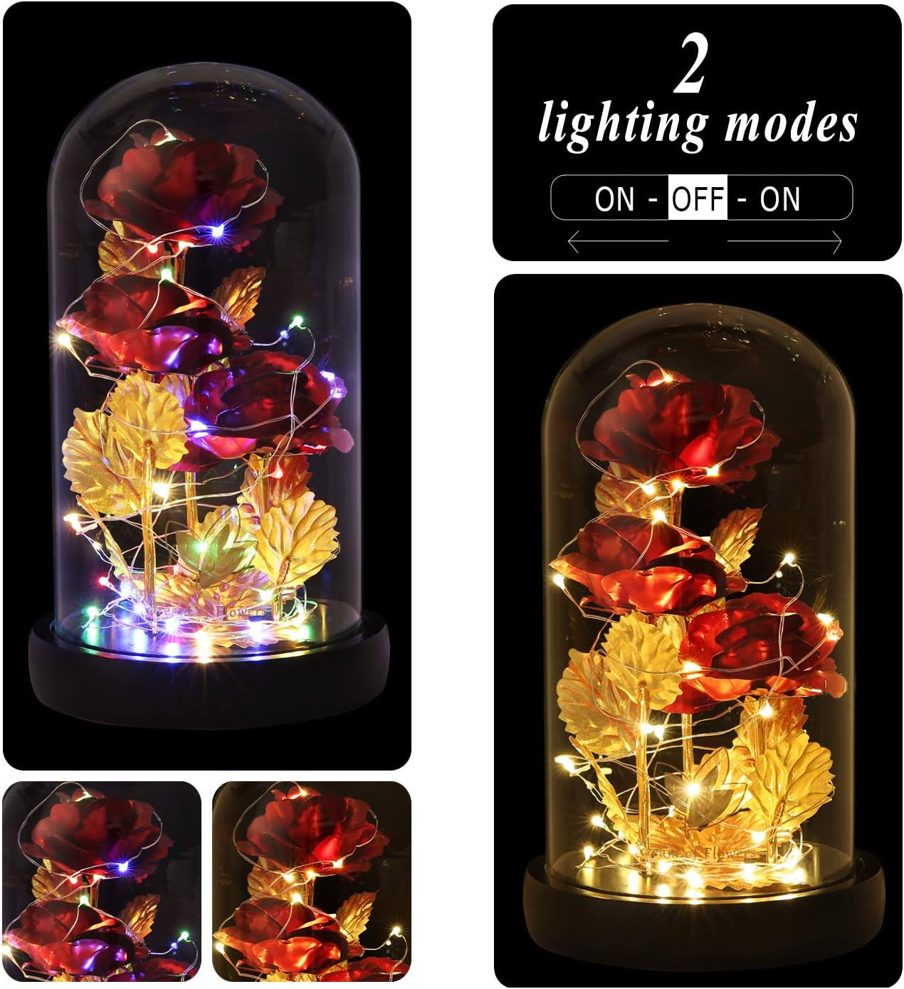 Valentines Day Rose Gifts for Her Galaxy Flower Rose in Glass Dome with 2 Light Modes,Enchanted Rose Light up Rose Valentines Anniversary Birthday Gifts for Wife Girlfriend Women Mom Best Friend Her