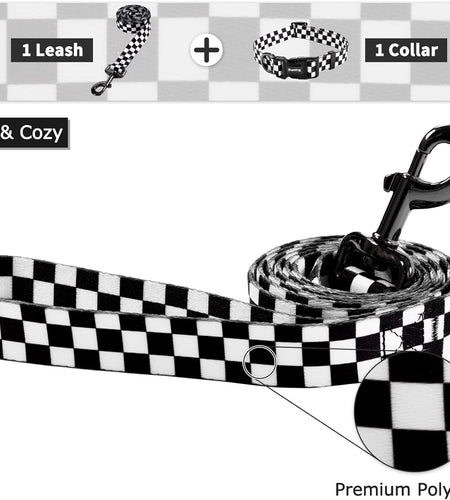 Dog Collar and Leash Set for Daily Outdoor Walking Running Training, Chess Board Design for Large Boys Girls Dogs Cats Pets, L-Up to 80LBS