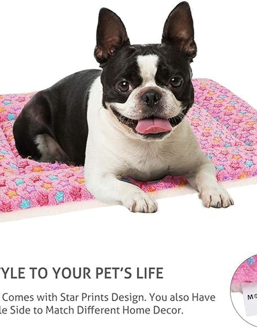 Load image into Gallery viewer, Dog Bed Crate Pad Ultra Soft Pet Bed with Cute Star Print Washable Crate Mat for Large Medium Small Dogs Reversible Fleece Dog Crate Kennel Mat Cat Bed Liner 29 X 21 Inch Pink

