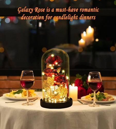 Valentines Day Rose Gifts for Her Galaxy Flower Rose in Glass Dome with 2 Light Modes,Enchanted Rose Light up Rose Valentines Anniversary Birthday Gifts for Wife Girlfriend Women Mom Best Friend Her