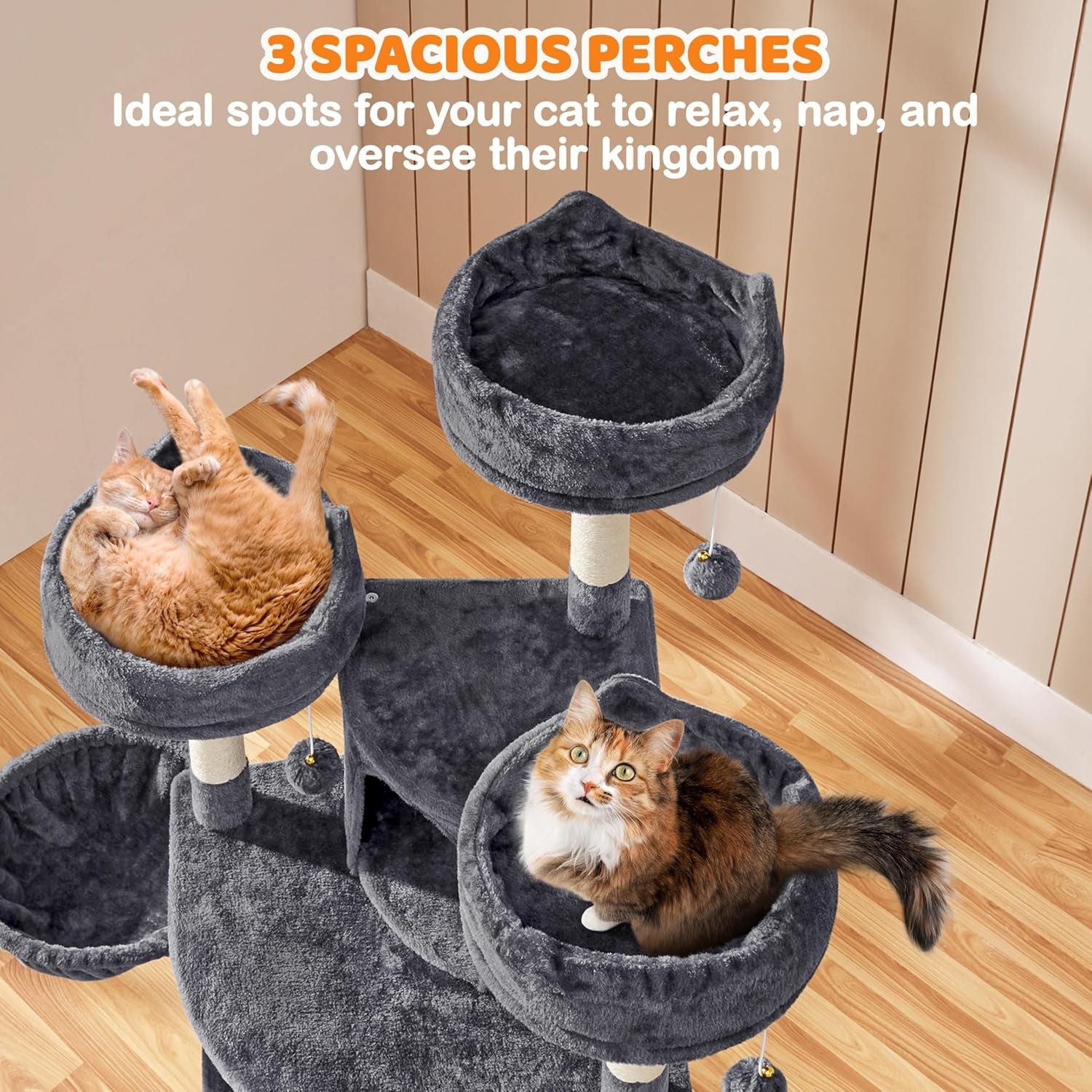 68.5In Multi-Level Large Cat Condo with Sisal-Covered Platforms Scratching Board & Scratching Posts, Cozy Perches, Stable Cat Tower/Tree Pet Play House, Dark Gray