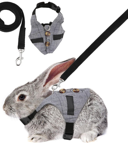 Rabbit Vest Harness and Leash Set Adjustable Formal Suit Style for Bunny Kitten Small Animal Walking (S)
