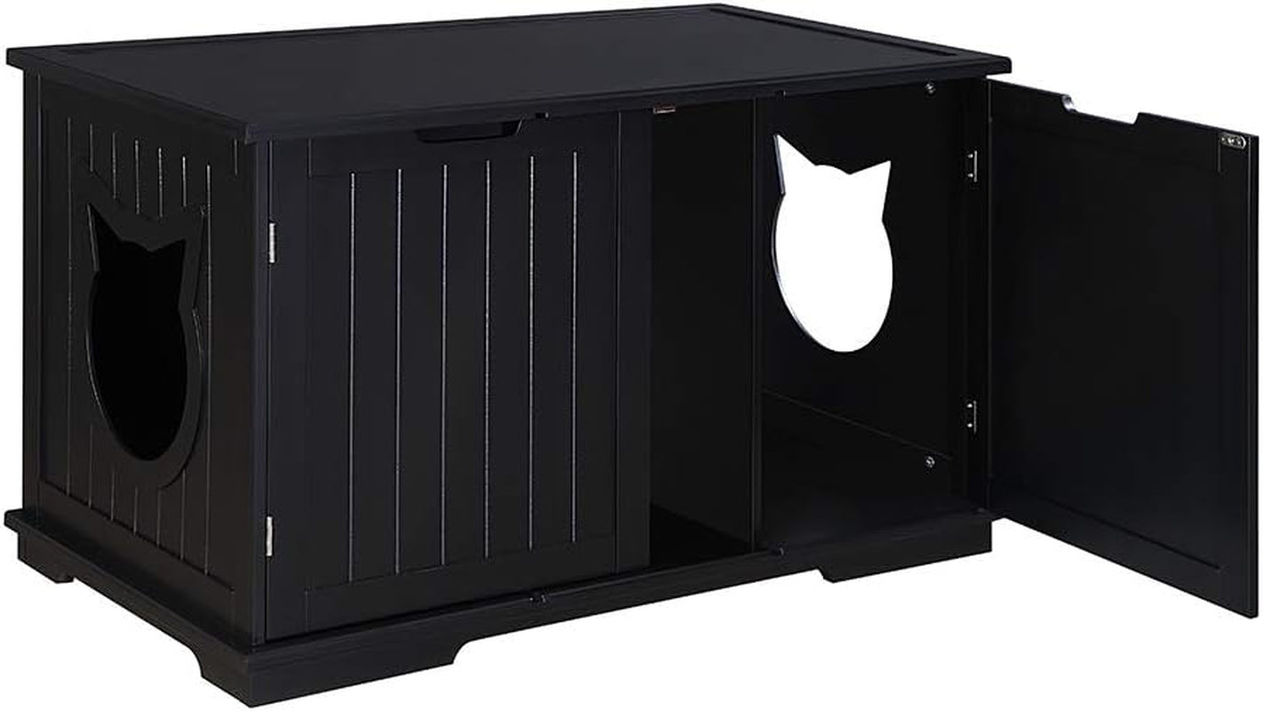 X-Large Designer Cat Washroom Storage Bench Cat Litter Box Enclosure Furniture Box House with Table, Big Enough for Automatic Litter Box or Two Litter Boxes.