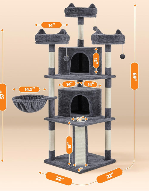 Load image into Gallery viewer, 68.5In Multi-Level Large Cat Condo with Sisal-Covered Platforms Scratching Board &amp; Scratching Posts, Cozy Perches, Stable Cat Tower/Tree Pet Play House, Dark Gray
