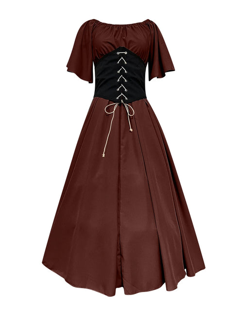 Load image into Gallery viewer, Womens Renaissance Faire Dresses Medieval Irish Traditional plus Size Dresses Ruffle over Dress Corset Retro Cosplay Gown

